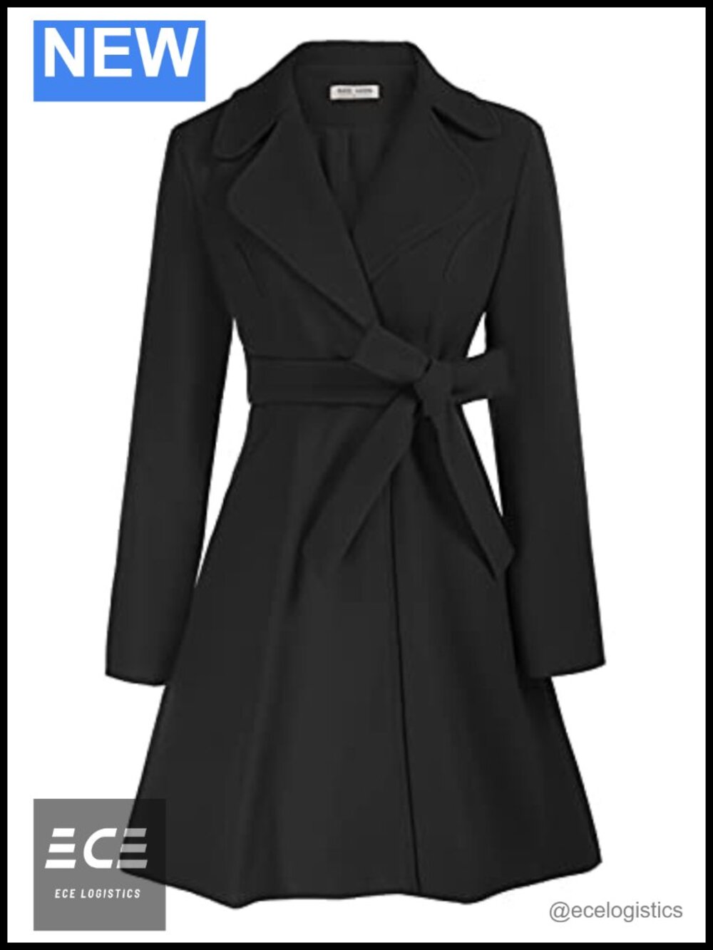 Women's A-Line Peacoat Belted Notch Lapel Wool Blend Fall Winter Overcoat